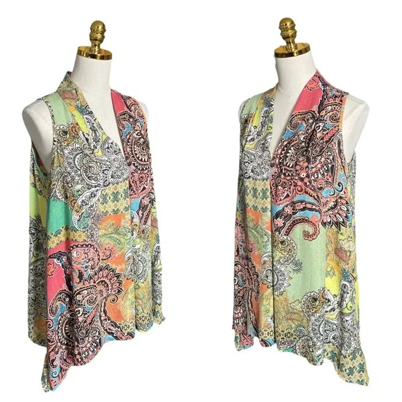SPENSE | Women’s Boho Colorful Sharkbite Hem Paisley Print Patchwork Size M - Picture 2 of 8